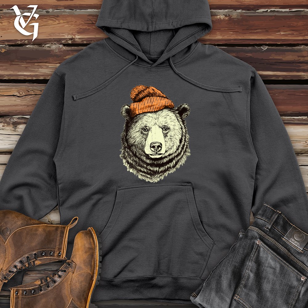 Bear Wearing Hunters Beanie Midweight Hooded Sweatshirt