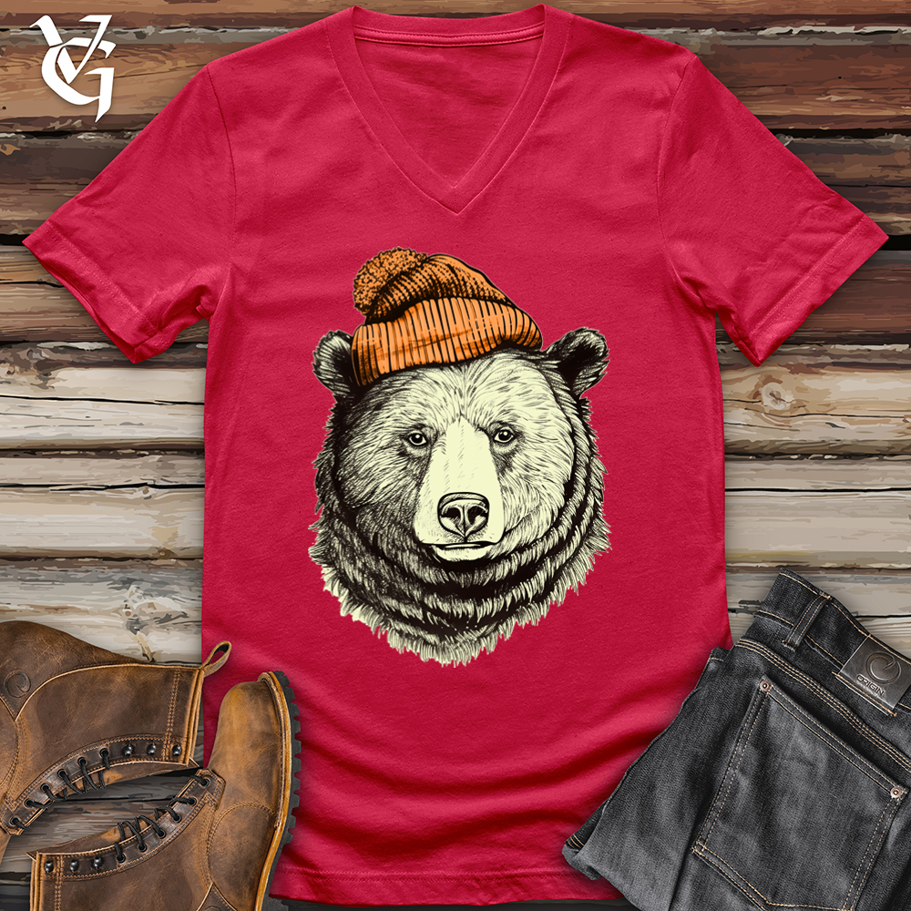 Bear Wearing Hunters Beanie V-Neck