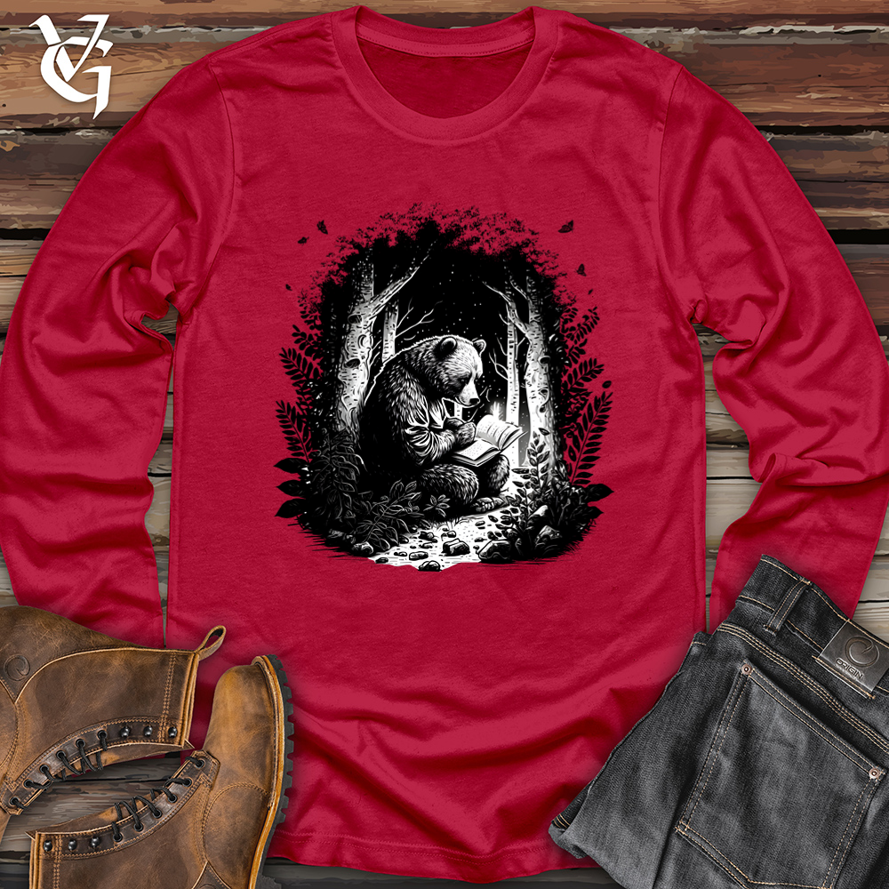 Bear Reading Book in Forest Softstyle Long Sleeve