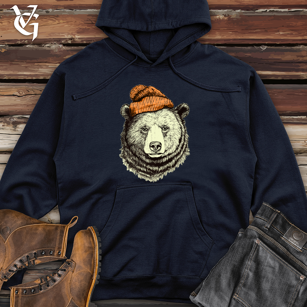 Bear Wearing Hunters Beanie Midweight Hooded Sweatshirt