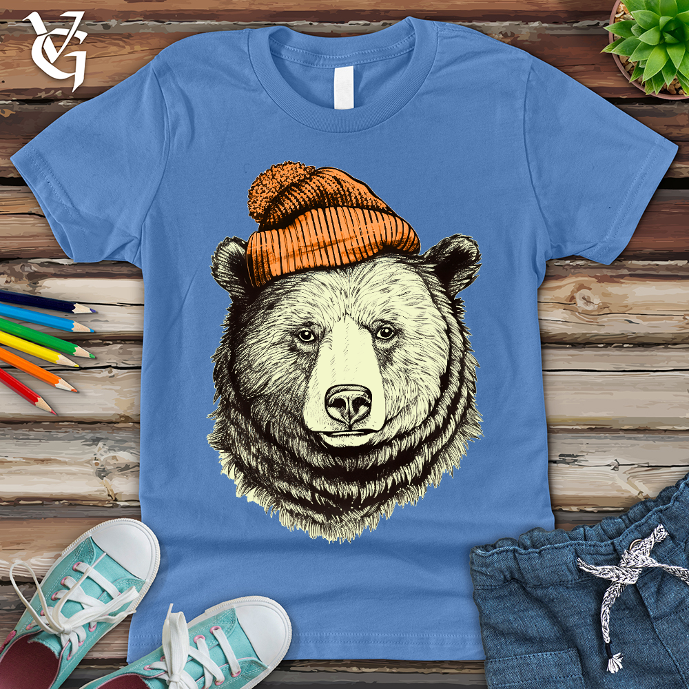 Bear Wearing Hunters Beanie Youth Tee