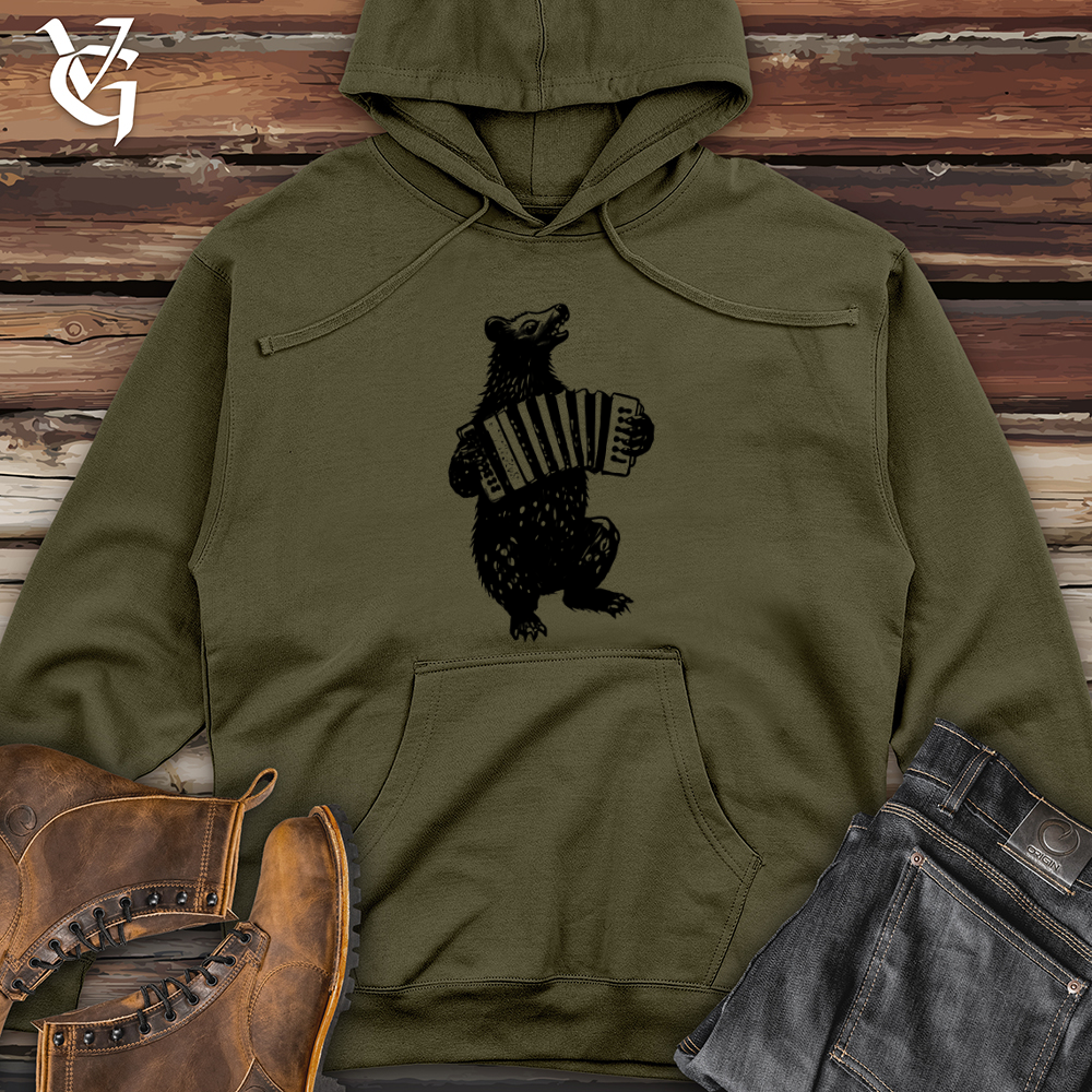 Bear Accordion Player Midweight Hooded Sweatshirt