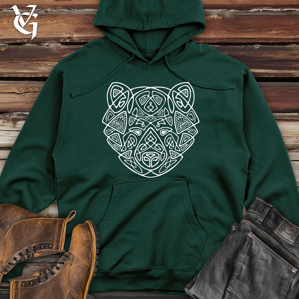 Bear Head Celtic Style Midweight Hooded Sweatshirt