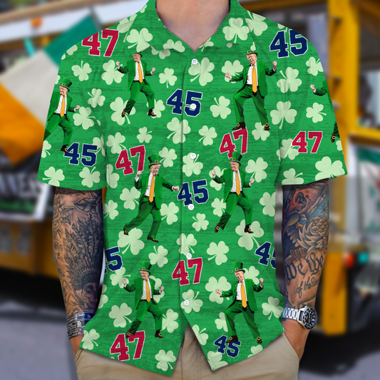 Custom Trump 45 -47 Shamrock Patrick's Day Hawaii Shirt N304 TH10 64301