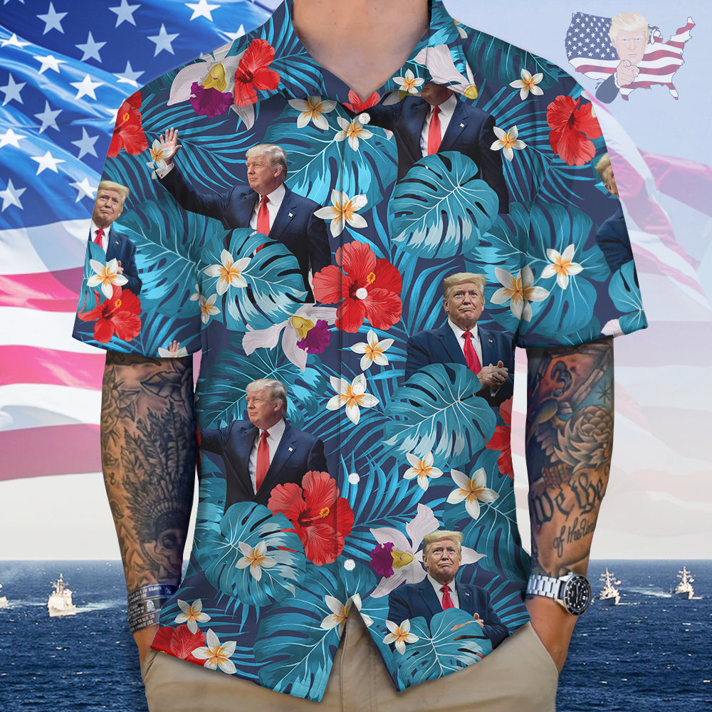 Custom Donald Trump Photo Tropical Style Hawaii Shirt N304 62452