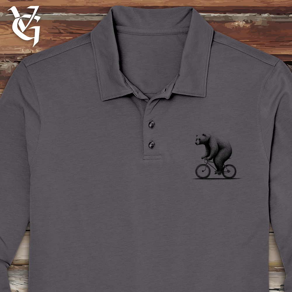 Bear Riding Bike Long Sleeve Polo