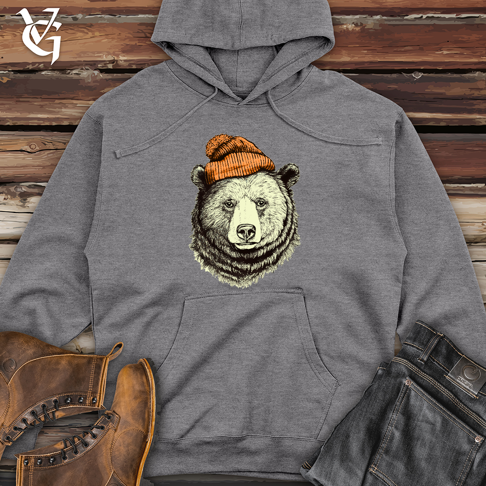 Bear Wearing Hunters Beanie Midweight Hooded Sweatshirt