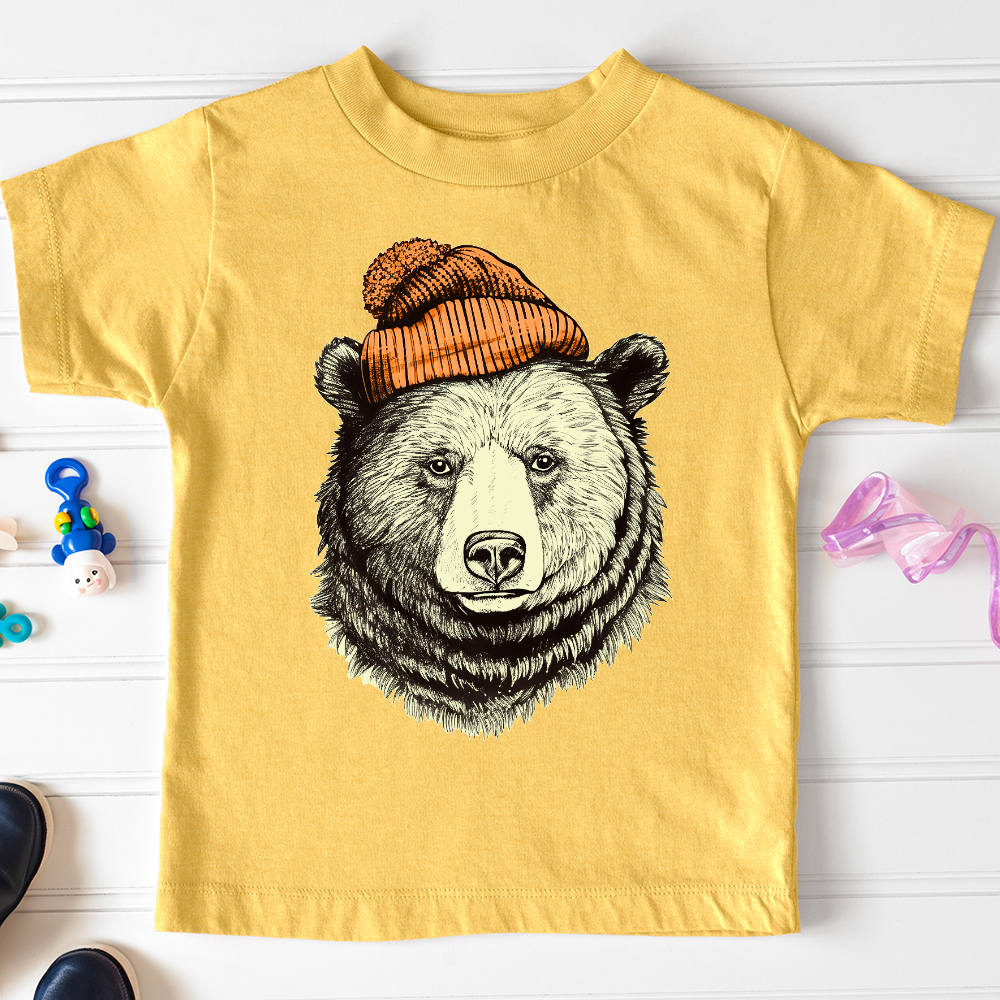 Bear Wearing Hunters Beanie Toddler Tee