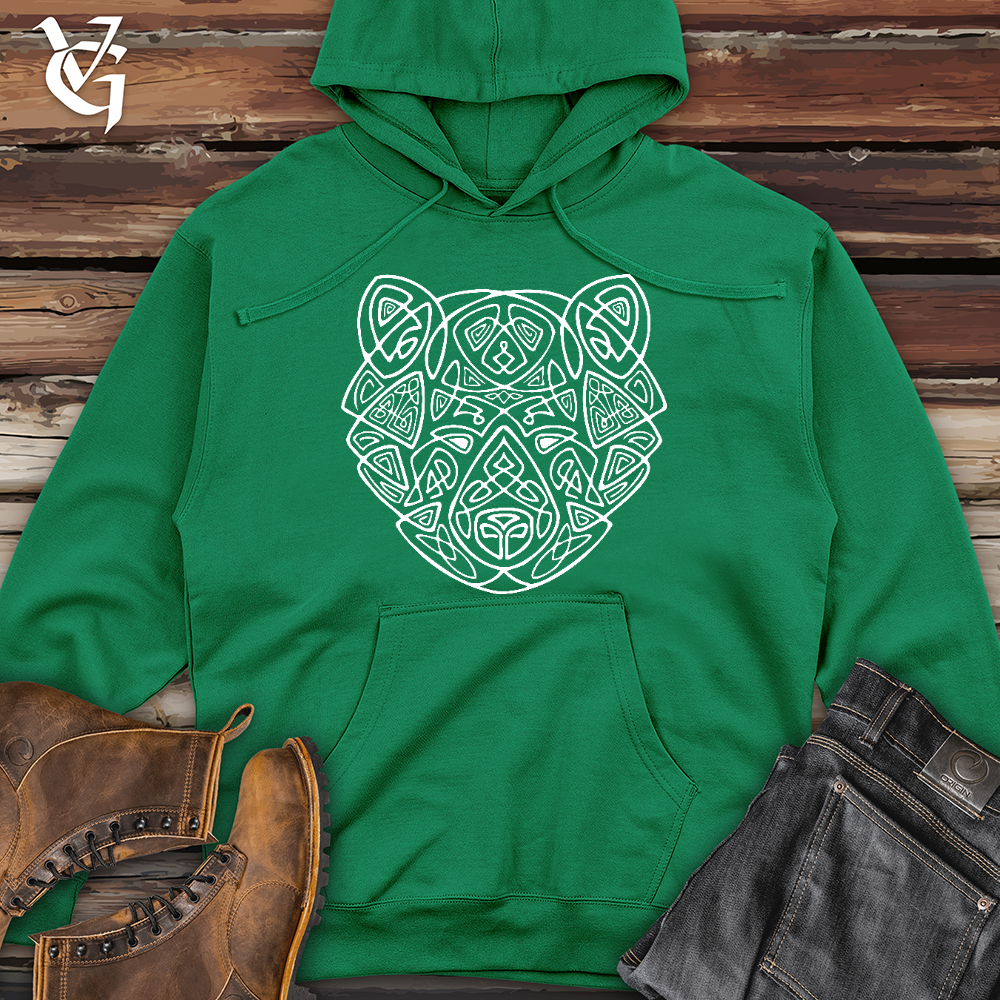 Bear Head Celtic Style Midweight Hooded Sweatshirt