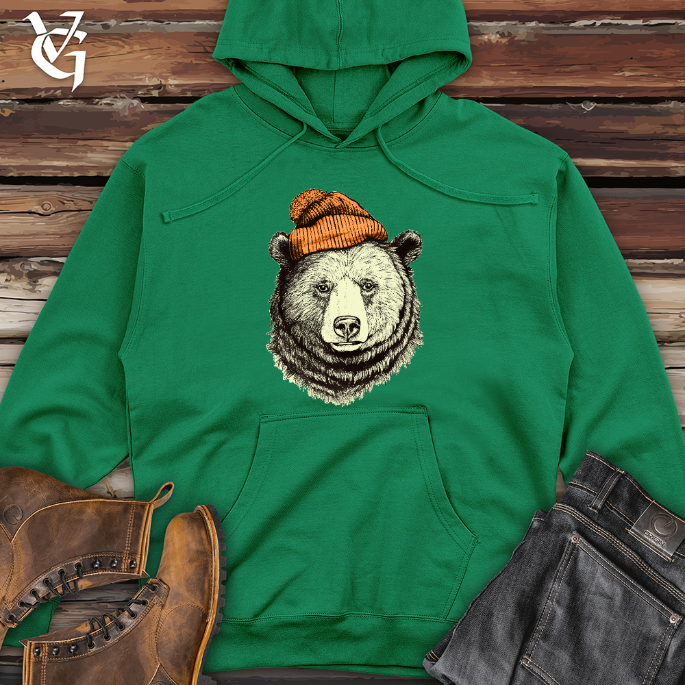 Bear Wearing Hunters Beanie Midweight Hooded Sweatshirt