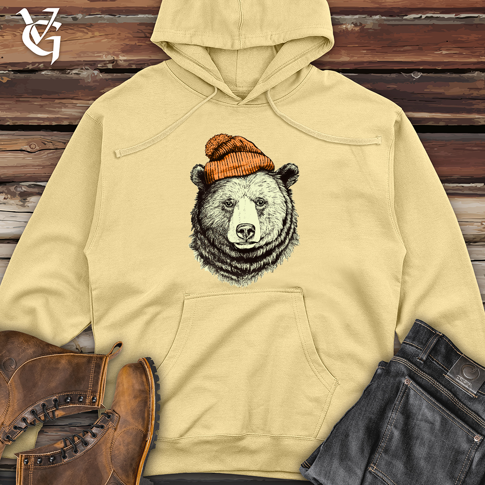 Bear Wearing Hunters Beanie Midweight Hooded Sweatshirt