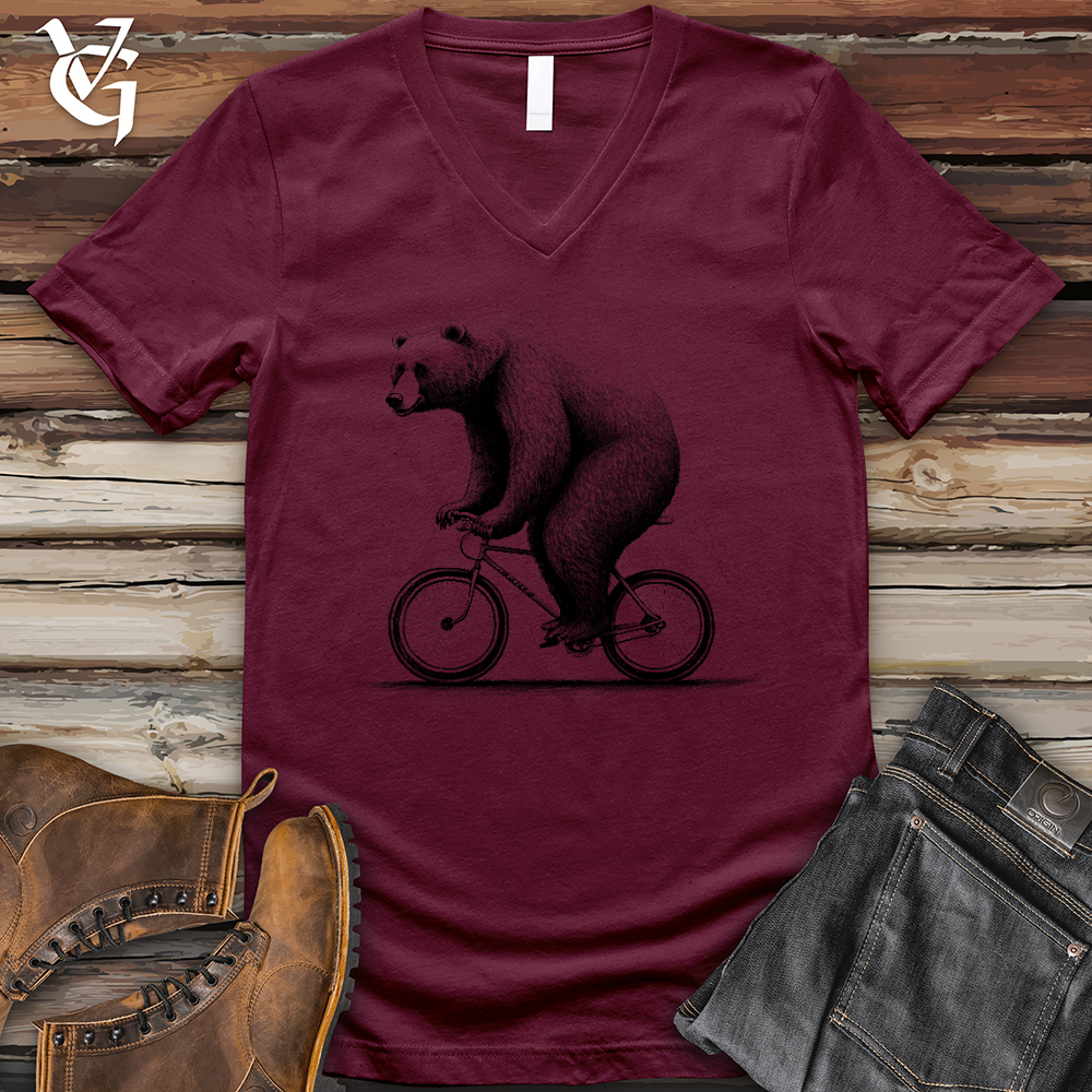 Bear Riding Bike V- Neck Tee