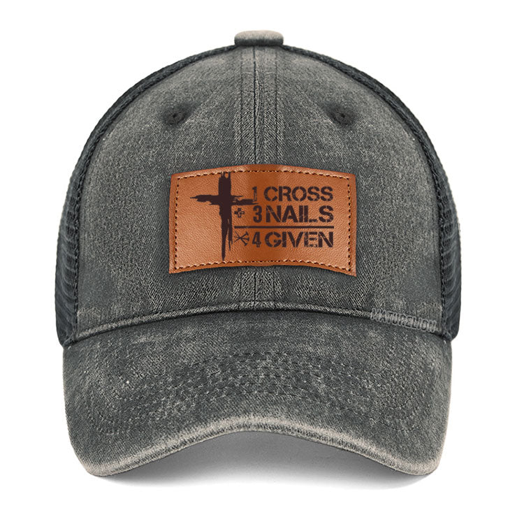 Maturelion Believe Cross Print Christian Baseball Leather Patch Cap