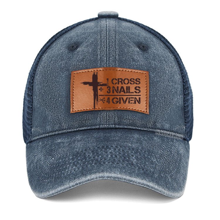 Maturelion Believe Cross Print Christian Baseball Leather Patch Cap