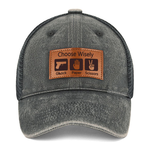 Maturelion Choose Wisely Glock Paper Scissors Leather Patch Cap