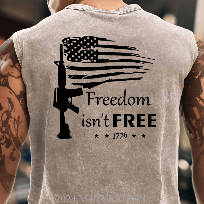 Maturelion Freedom Isn't Free Gun USA Flag Print Cotton  Tank Top