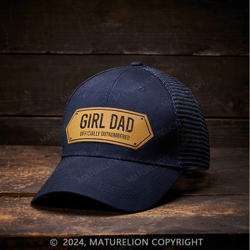 Maturelion Girl Dad Officially Outnumbered Funny Gift Leather Patch Cap