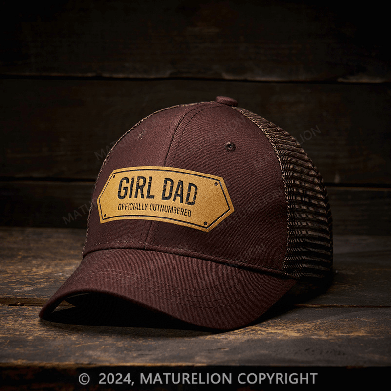 Maturelion Girl Dad Officially Outnumbered Funny Gift Leather Patch Cap