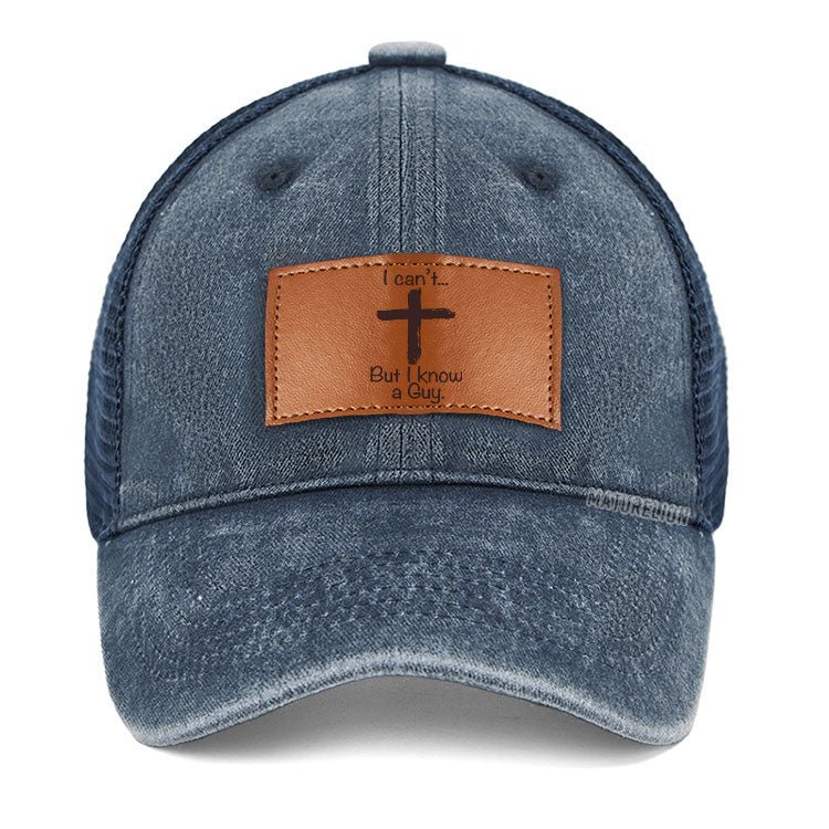 Maturelion I Can't... But I Know A Guy Cross Graphic Leather Patch  Cap