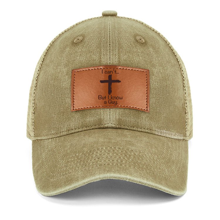 Maturelion I Can't... But I Know A Guy Cross Graphic Leather Patch  Cap