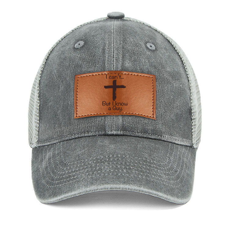 Maturelion I Can't... But I Know A Guy Cross Graphic Leather Patch  Cap