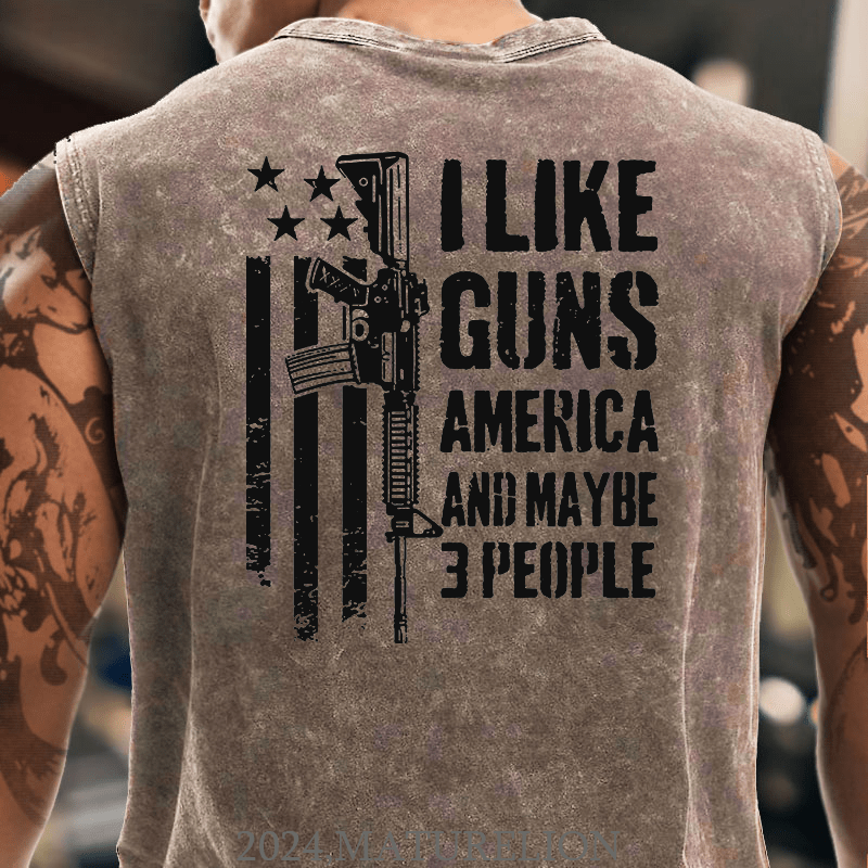 Maturelion I Like Guns America And Maybe 3 People Cotton Tank Top