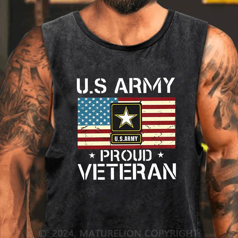 Maturelion Men's Tank TOP US Army Proud Veteran With American Flag Tank Top