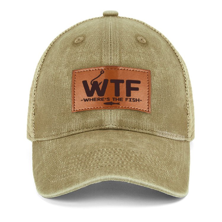 Maturelion WTF - Where's The Fish Funny Print Leather Patch Cap