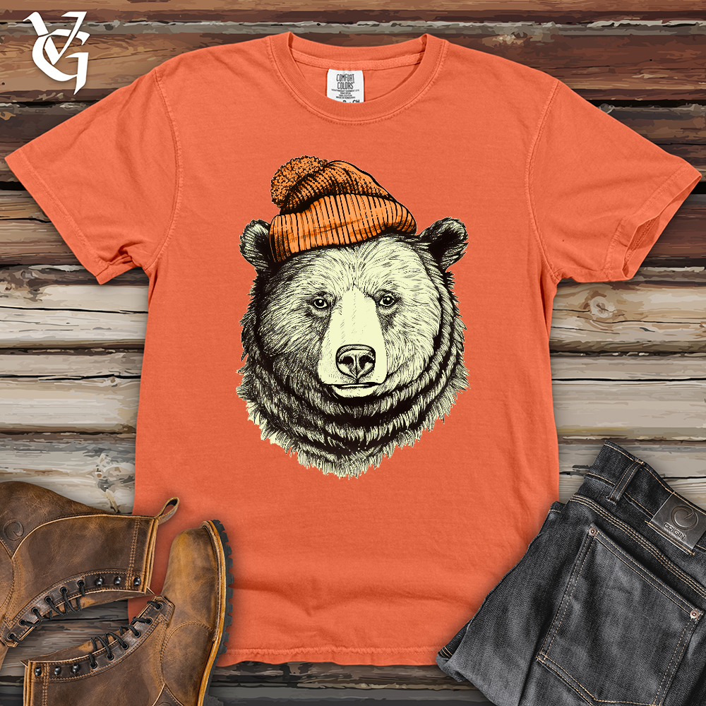 Bear Wearing Hunters Beanie Heavy Cotton Comfort Colors Tee