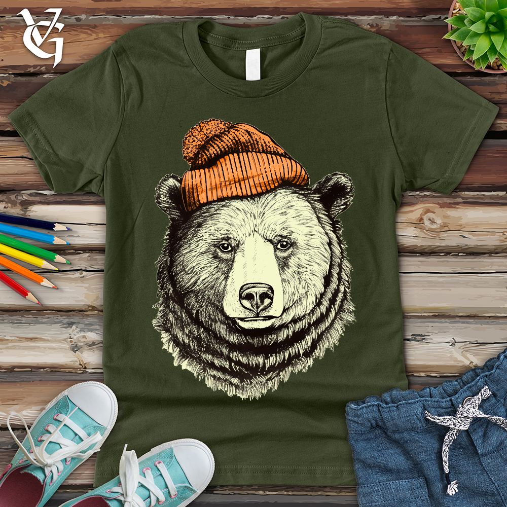 Bear Wearing Hunters Beanie Youth Tee