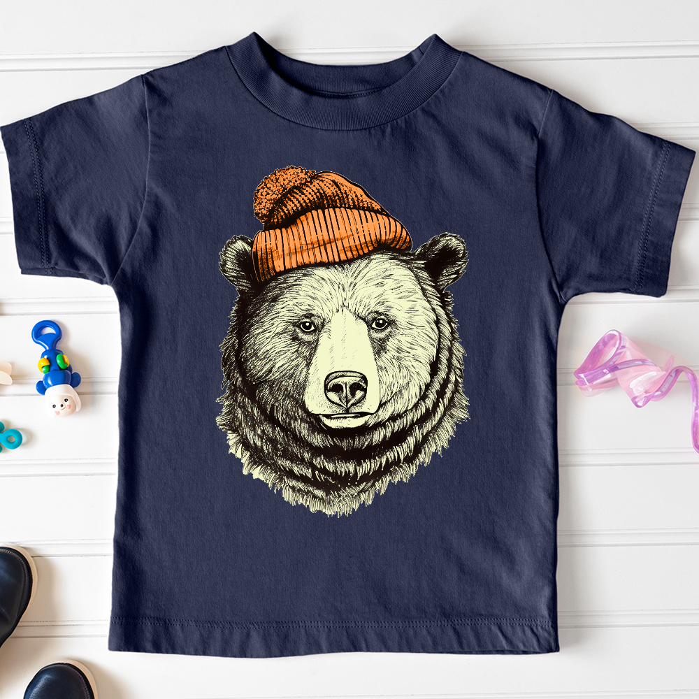 Bear Wearing Hunters Beanie Toddler Tee