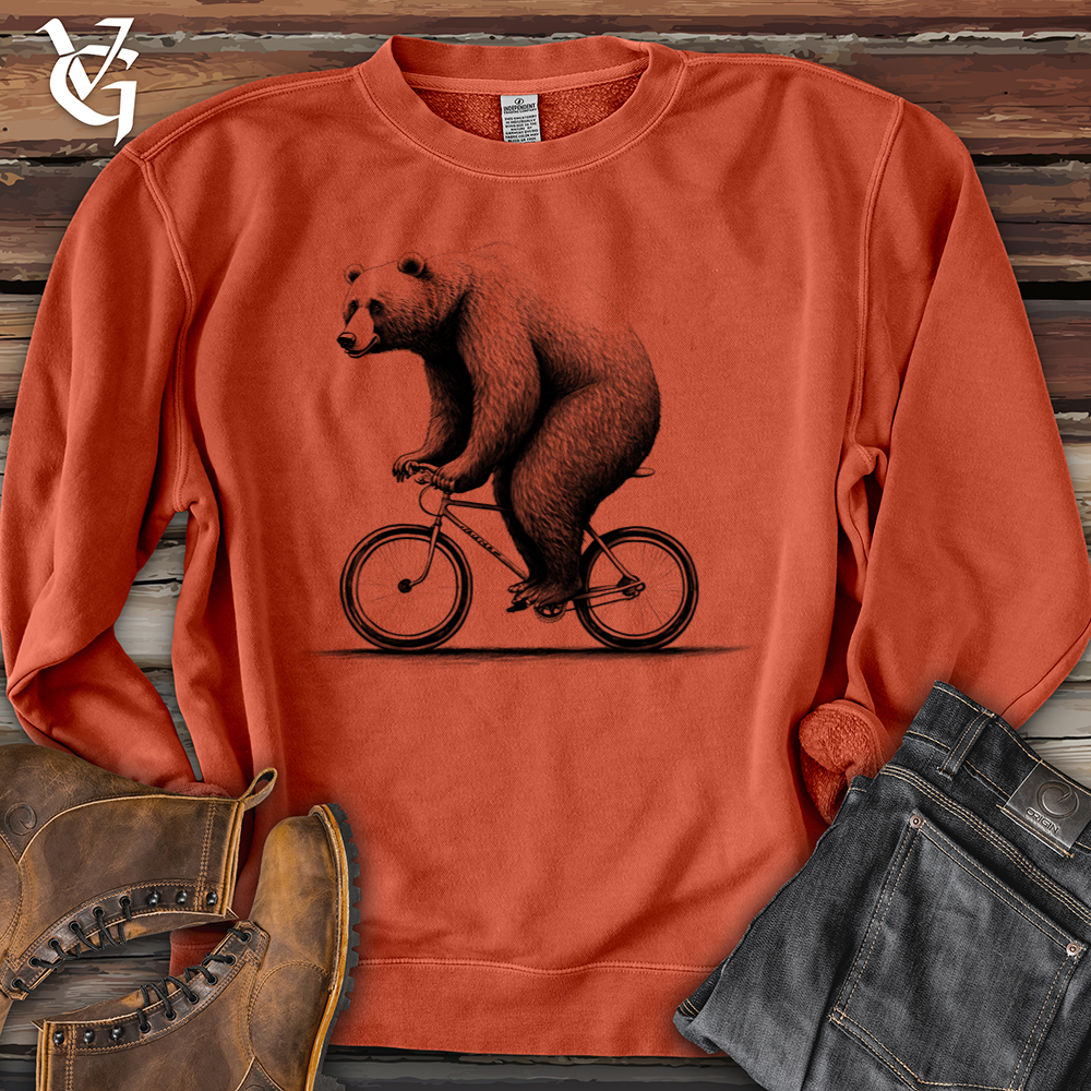 Bear Riding Bike Pigment-Dyed Crewneck