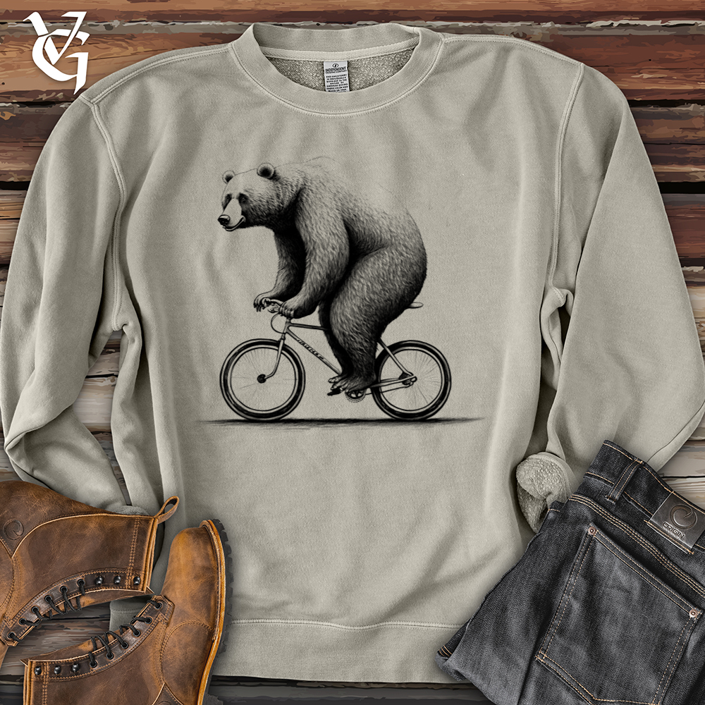 Bear Riding Bike Pigment-Dyed Crewneck