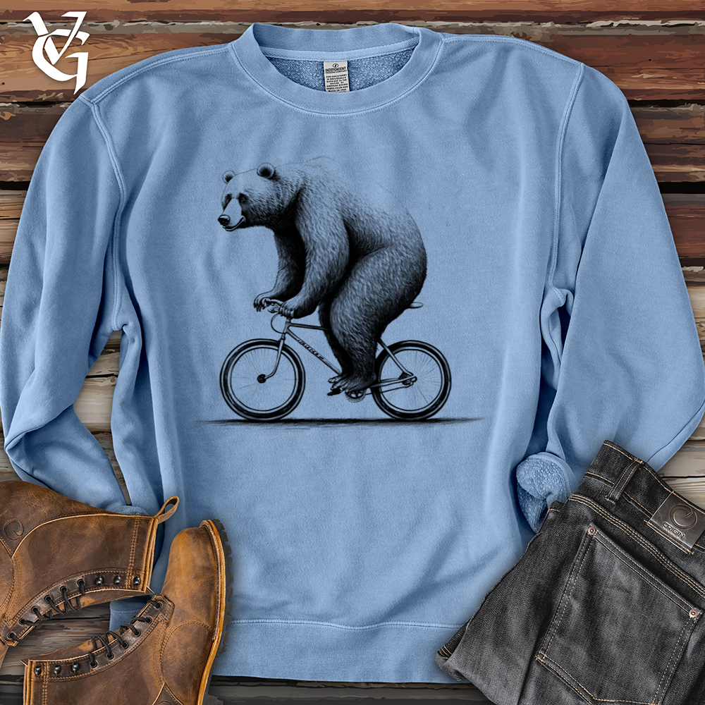 Bear Riding Bike Pigment-Dyed Crewneck