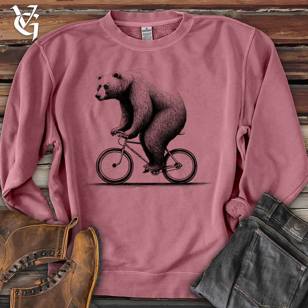 Bear Riding Bike Pigment-Dyed Crewneck