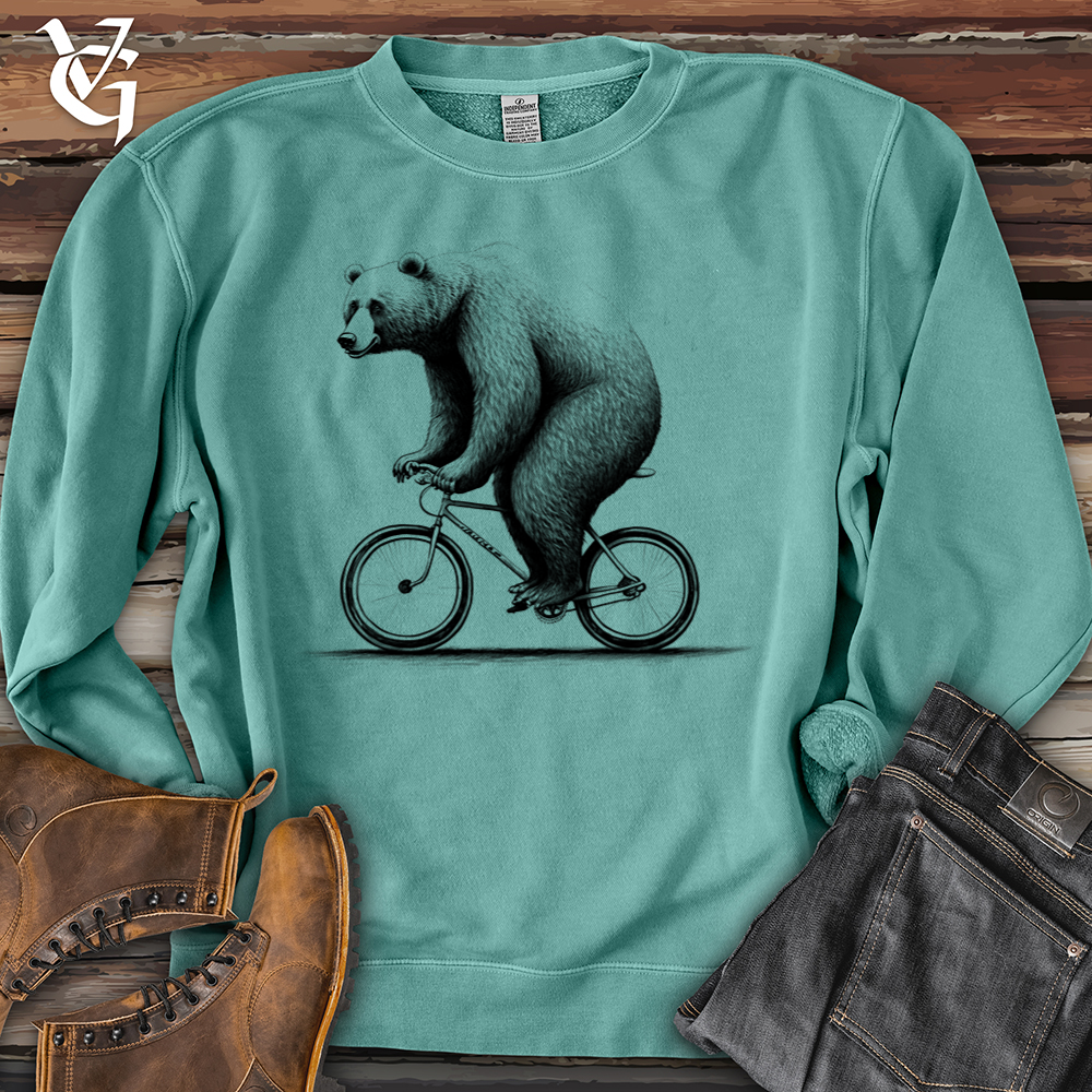 Bear Riding Bike Pigment-Dyed Crewneck