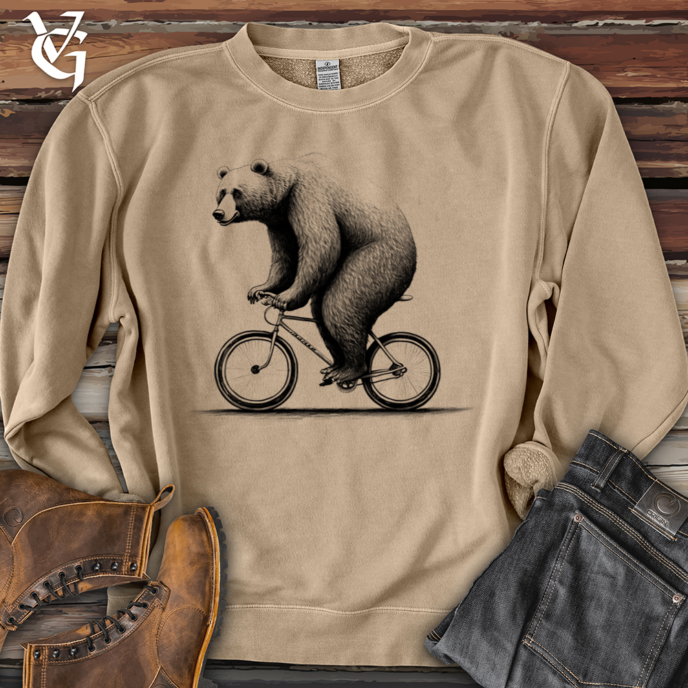 Bear Riding Bike Pigment-Dyed Crewneck