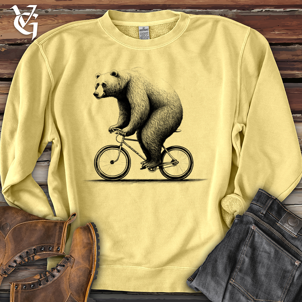 Bear Riding Bike Pigment-Dyed Crewneck