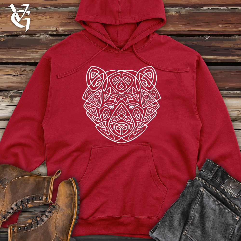 Bear Head Celtic Style Midweight Hooded Sweatshirt