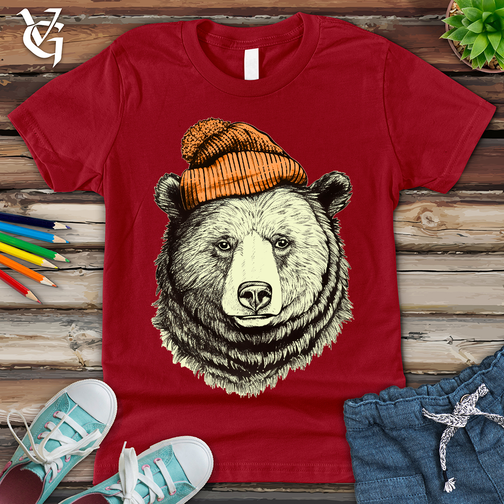 Bear Wearing Hunters Beanie Youth Tee