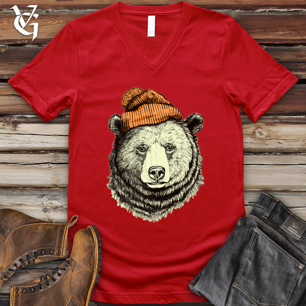 Bear Wearing Hunters Beanie V-Neck Tee