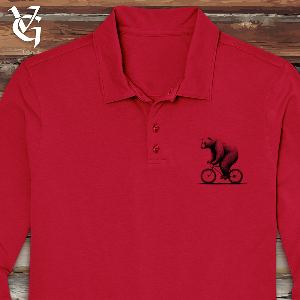 Bear Riding Bike Long Sleeve Polo