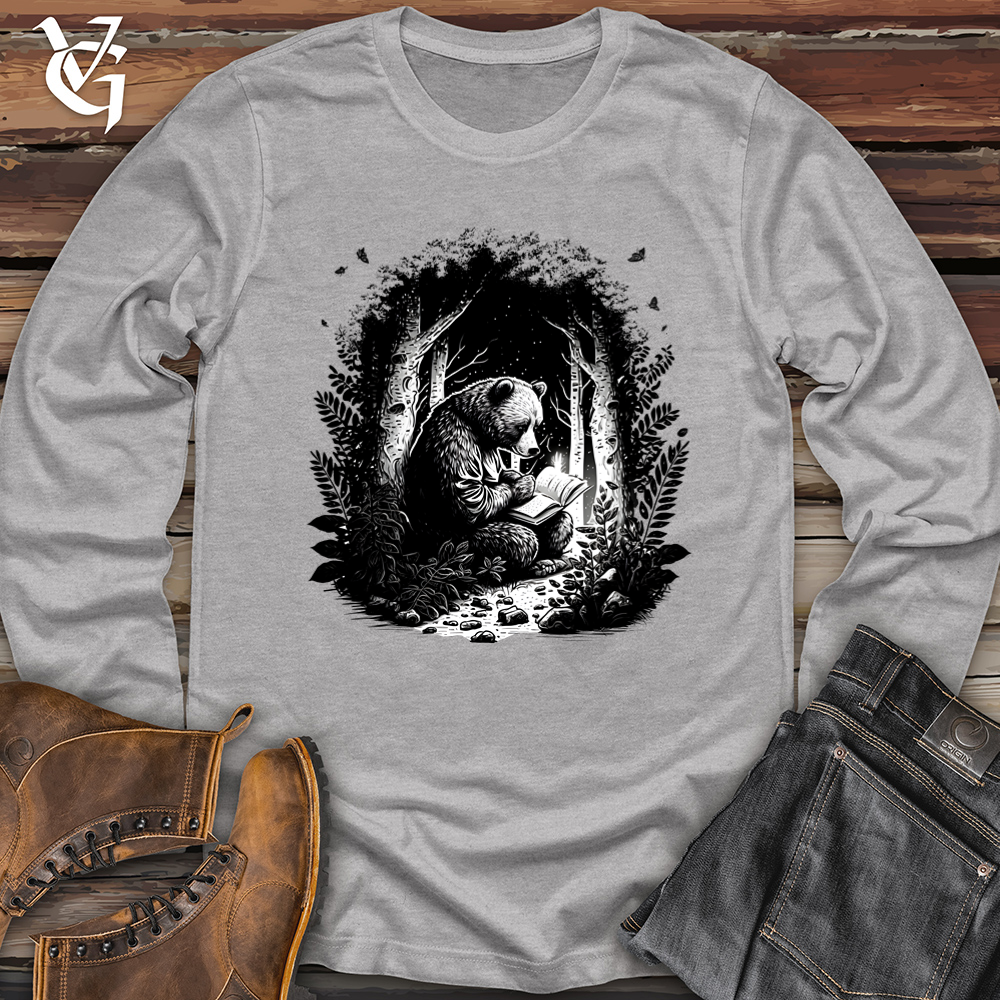 Bear Reading Book in Forest Softstyle Long Sleeve