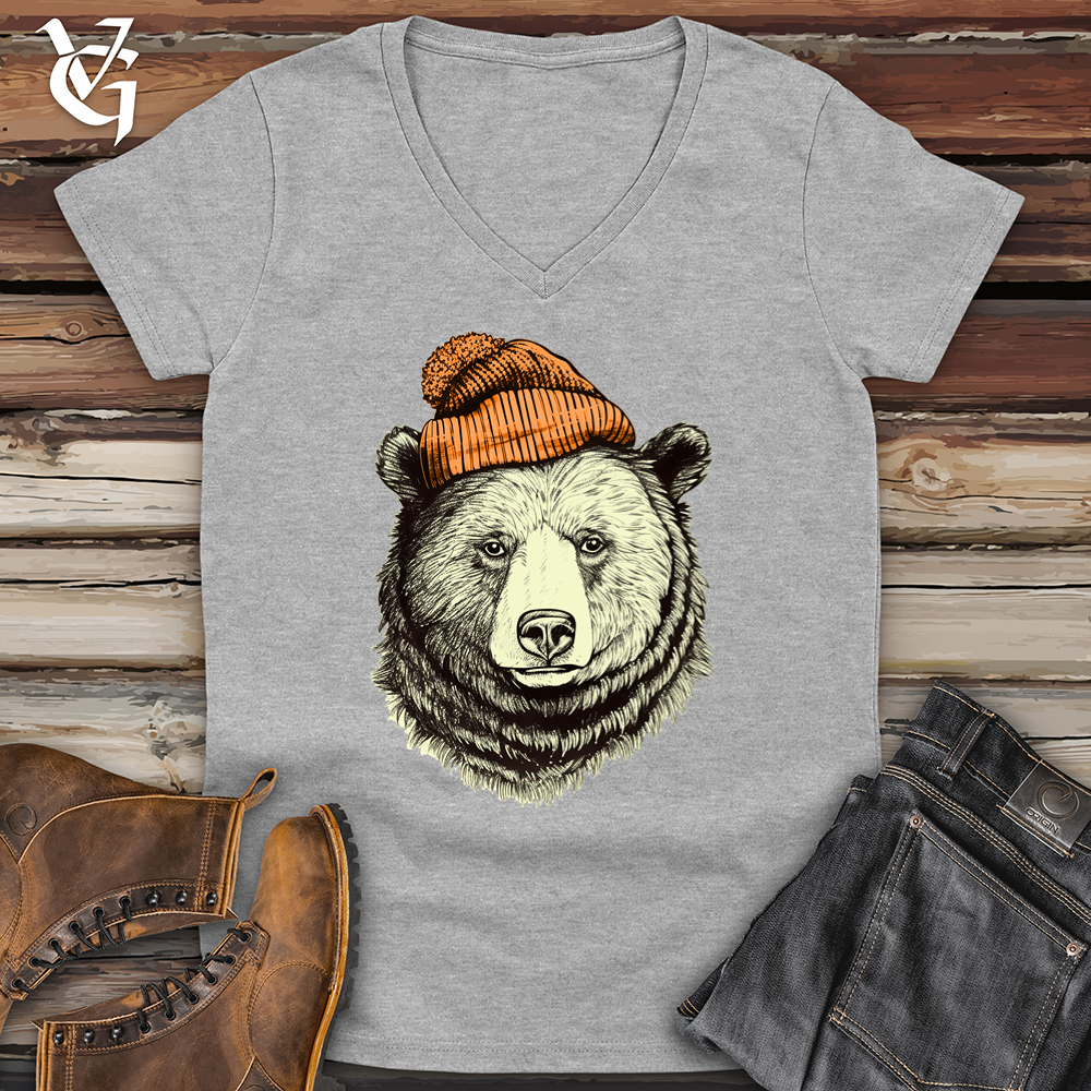 Bear Wearing Hunters Beanie Softstyle V-Neck