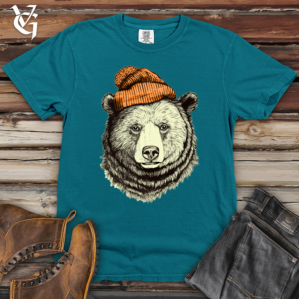 Bear Wearing Hunters Beanie Heavy Cotton Comfort Colors Tee