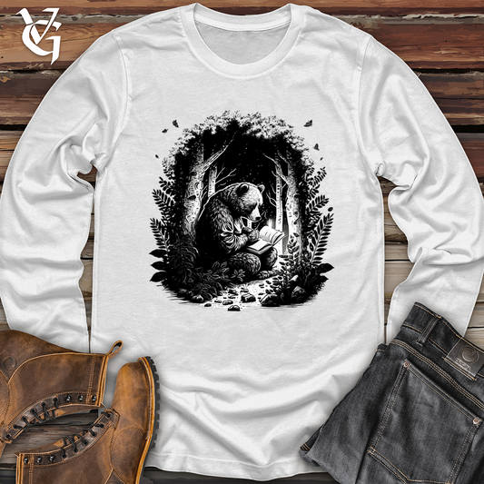 Bear Reading Book in Forest Softstyle Long Sleeve