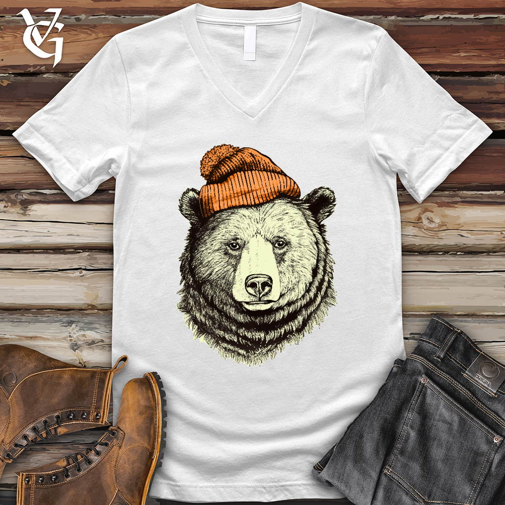 Bear Wearing Hunters Beanie V-Neck Tee