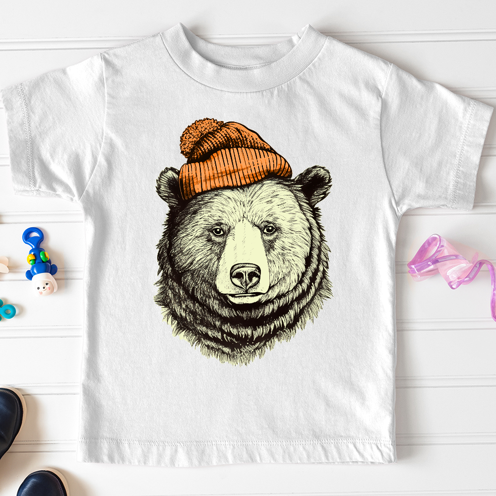 Bear Wearing Hunters Beanie Toddler Tee