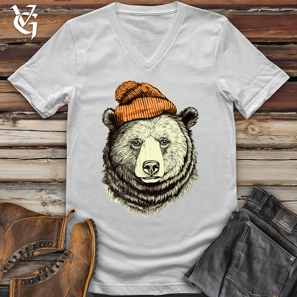 Bear Wearing Hunters Beanie V-Neck