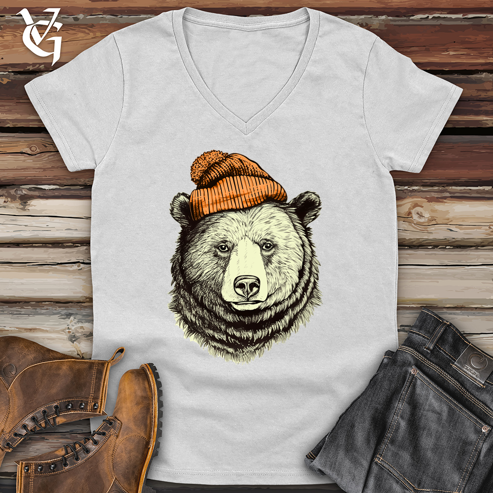 Bear Wearing Hunters Beanie Softstyle V-Neck